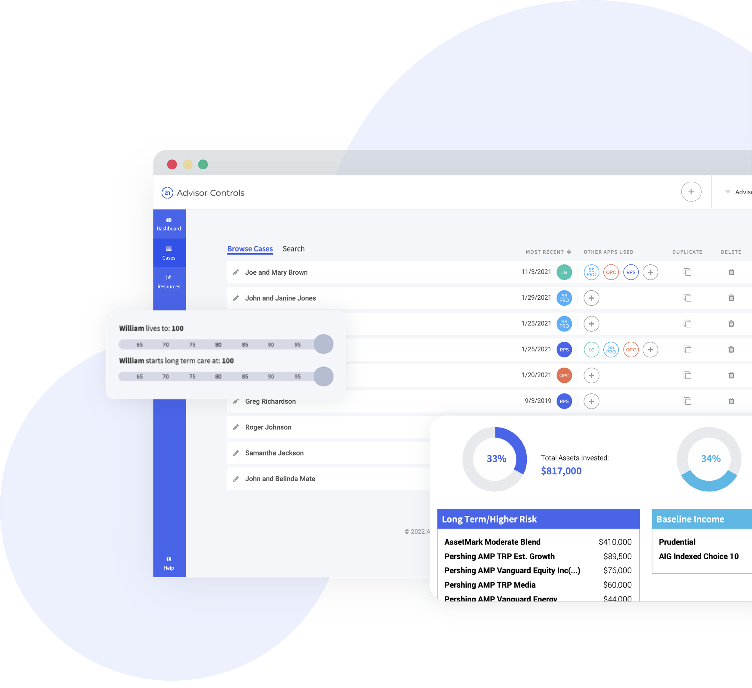 Screen Graphics of Advisor Controls planning software