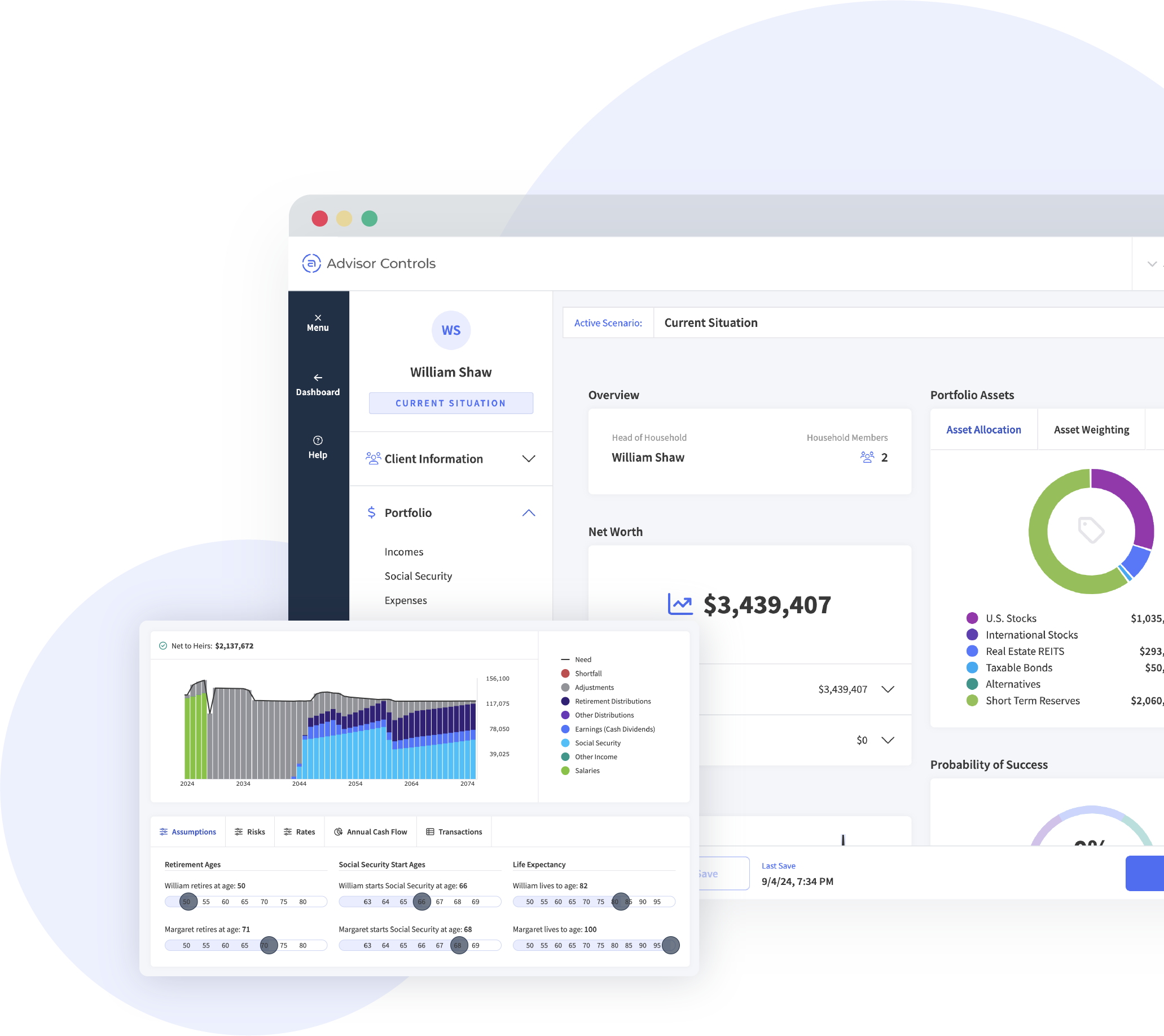 Screen Graphics of Advisor Controls planning software